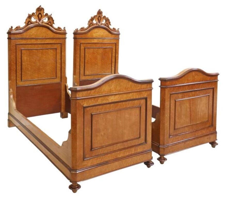(2) ITALIAN BIRDSEYE MAPLE BEDS,