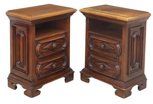 (2) ITALIAN CARVED MAHOGANY BEDSIDE