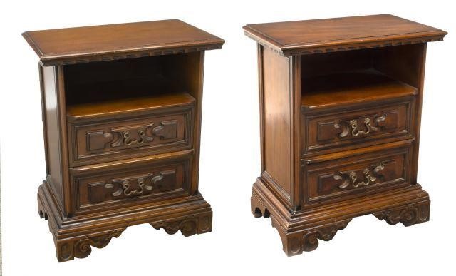 (2) ITALIAN CARVED MAHOGANY BEDSIDE