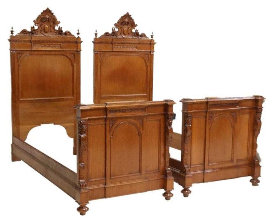 (2) ITALIAN CARVED OAK ARCADED &