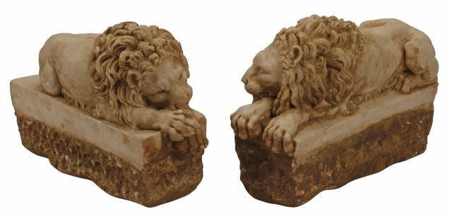 (2) ITALIAN CARVED RECUMBENT CANOVA