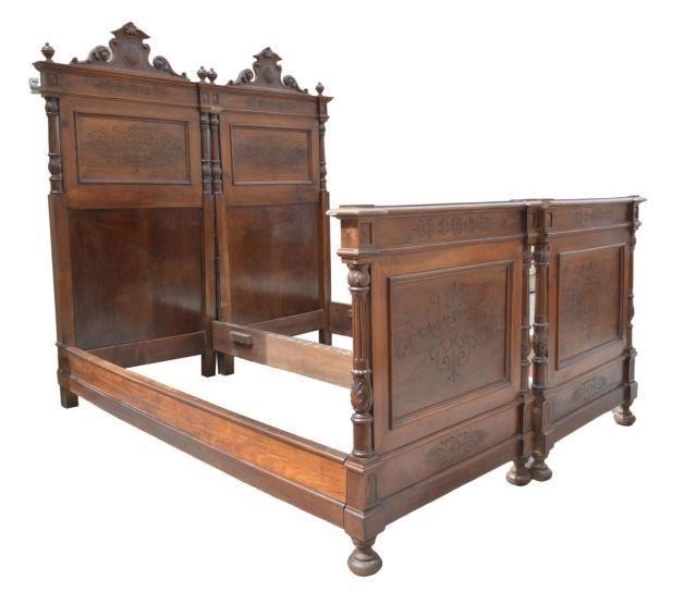 (2) ITALIAN CARVED WALNUT BEDS,