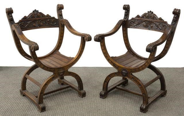 (2) ITALIAN CARVED WALNUT CURULE