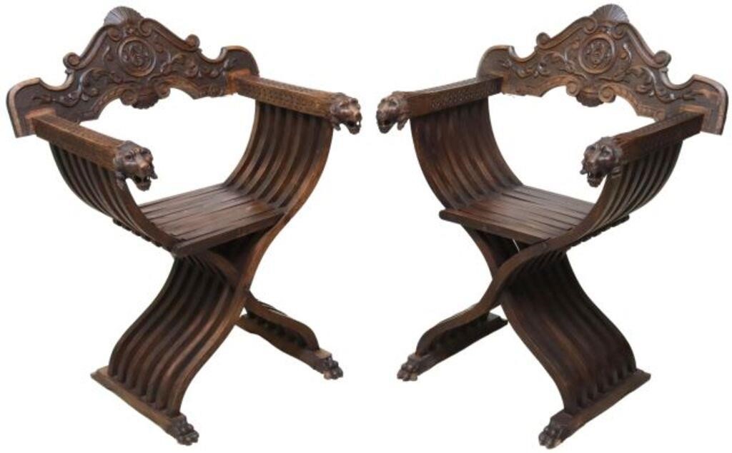 (2) ITALIAN CARVED WALNUT