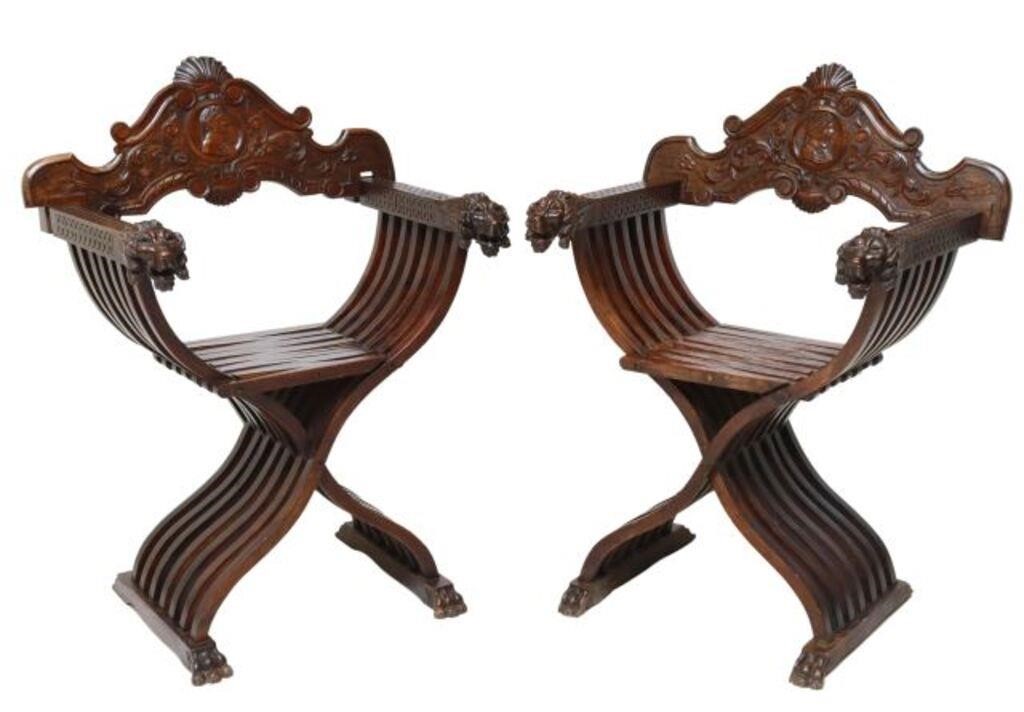 (2) ITALIAN CARVED WALNUT