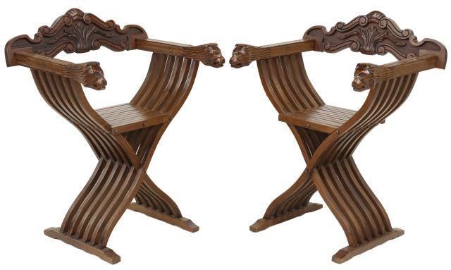 (2) ITALIAN CARVED WALNUT
