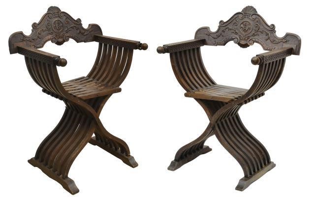 (2) ITALIAN CARVED WALNUT