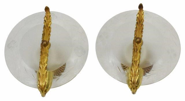 (2) ITALIAN ETCHED GLASS & BRASS