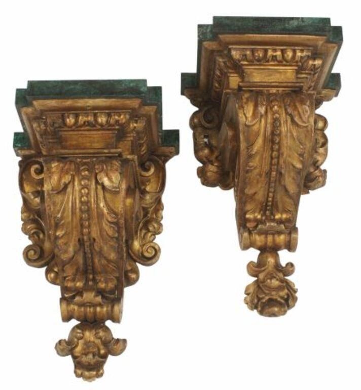 (2) ITALIAN FAUX MARBLE TOP GILT
