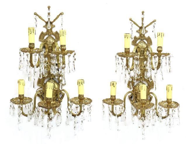 (2) ITALIAN GILT BRASS & CRYSTAL