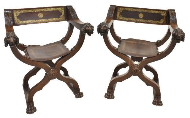 (2) ITALIAN GILT EMBOSSED LEATHER