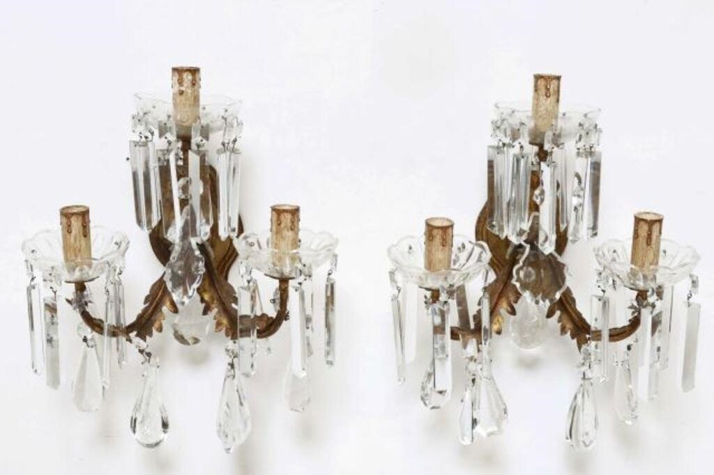 (2) ITALIAN GILT METAL & CRYSTAL