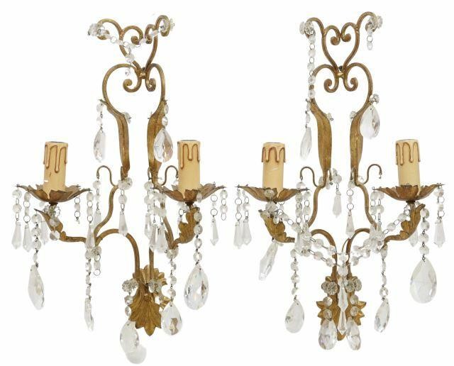 (2) ITALIAN GILT METAL & CRYSTAL