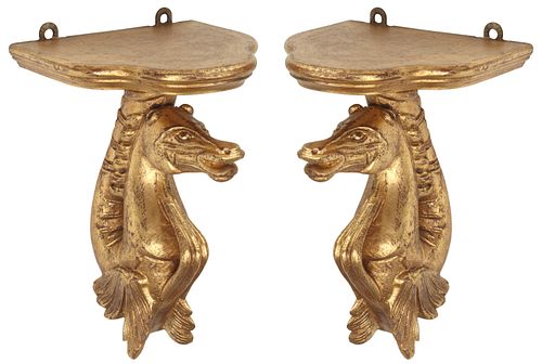 (2) ITALIAN GILTWOOD HIPPOCAMP WALL
