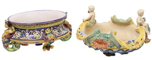(2) ITALIAN MAJOLICA POLYCHOME