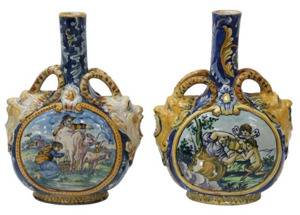 2) ITALIAN MAJOLICA SATYR MASK MOON