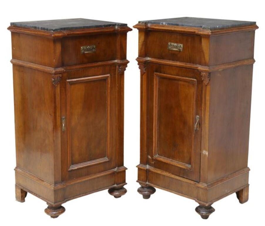 (2) ITALIAN MARBLE-TOP WALNUT