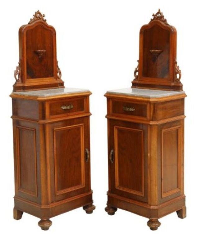 (2) ITALIAN MARBLE-TOP WALNUT