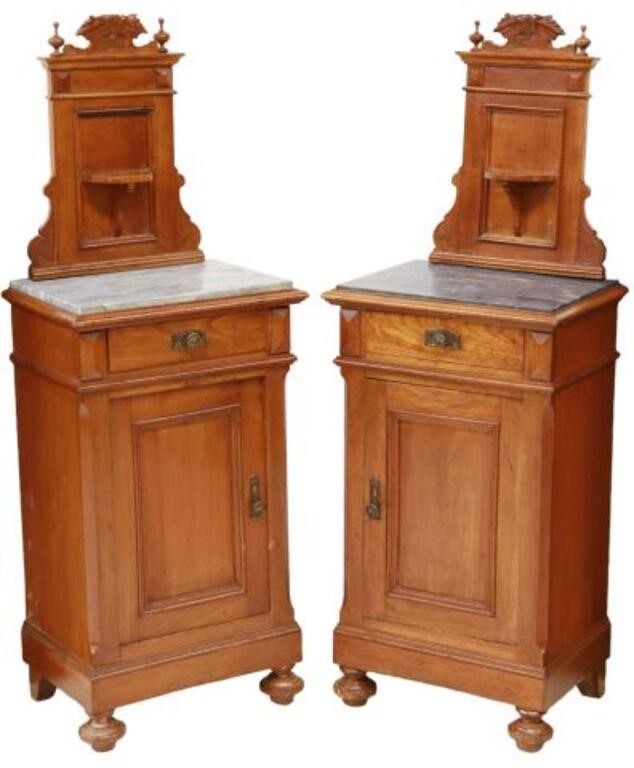 (2) ITALIAN MARBLE-TOP WALNUT