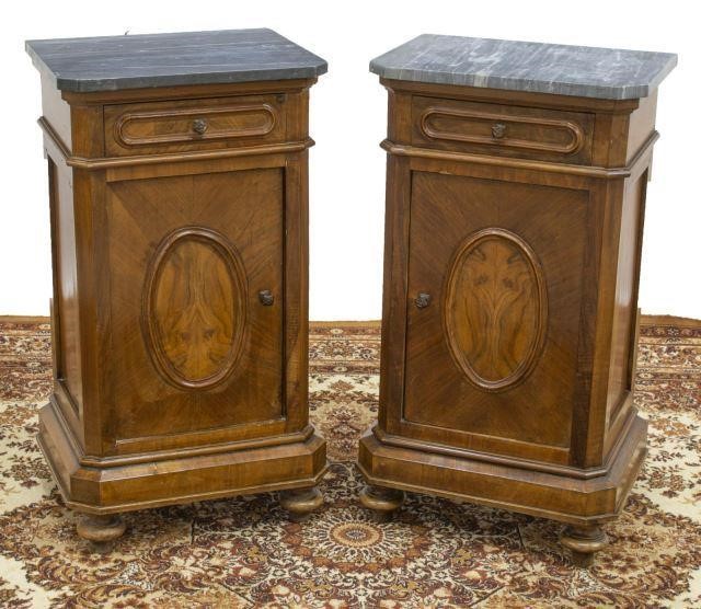 (2) ITALIAN MARBLE-TOP WALNUT