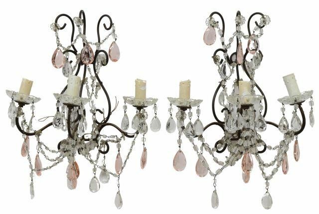 (2) ITALIAN METAL & CRYSTAL 3-LIGHT