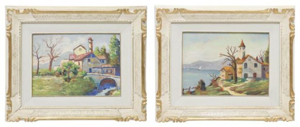 (2) ITALIAN PAINTED & PARCEL GILT