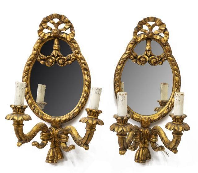 (2) ITALIAN TWO-LIGHT MIRRORED WALL