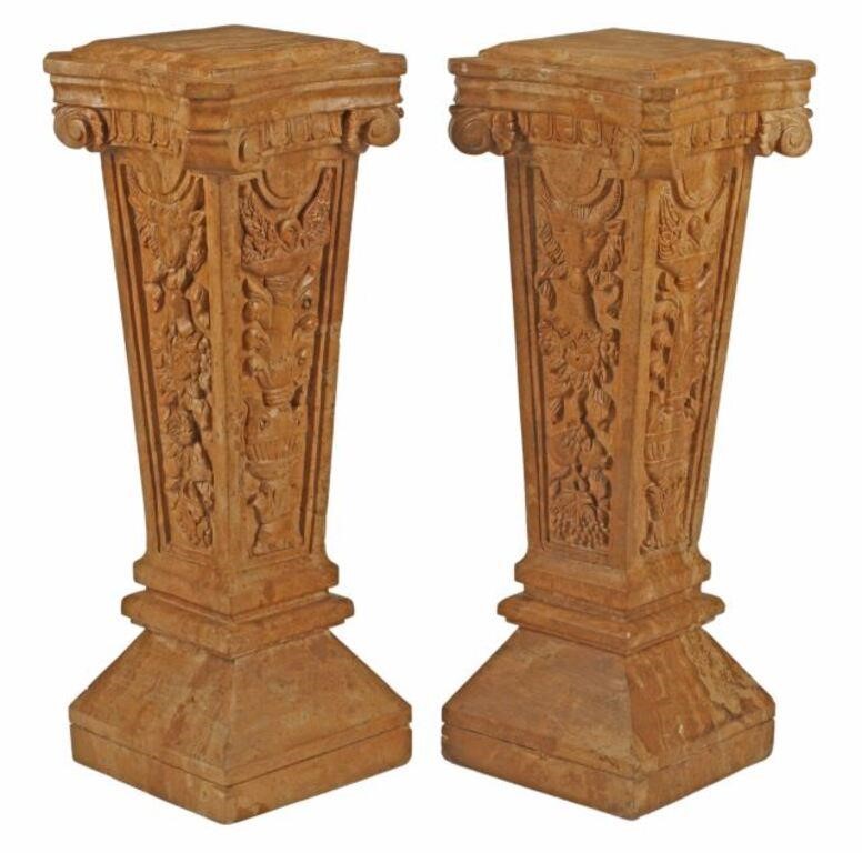 (2) ITALIANATE CARVED MARBLE