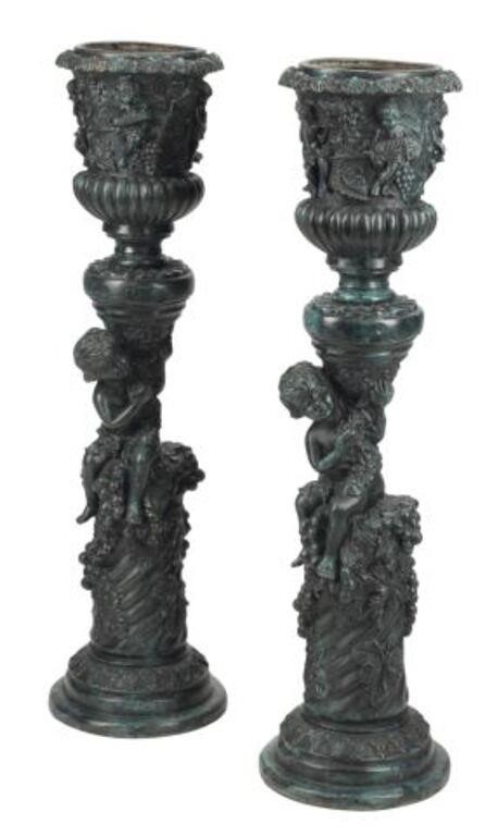 (2) ITALIANATE PATINATED BRONZE