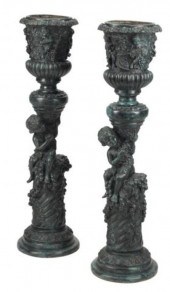 (2) ITALIANATE PATINATED BRONZ
