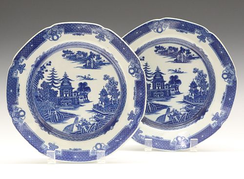 2 J. HEATH BLUE & WHITE PLATESTwo