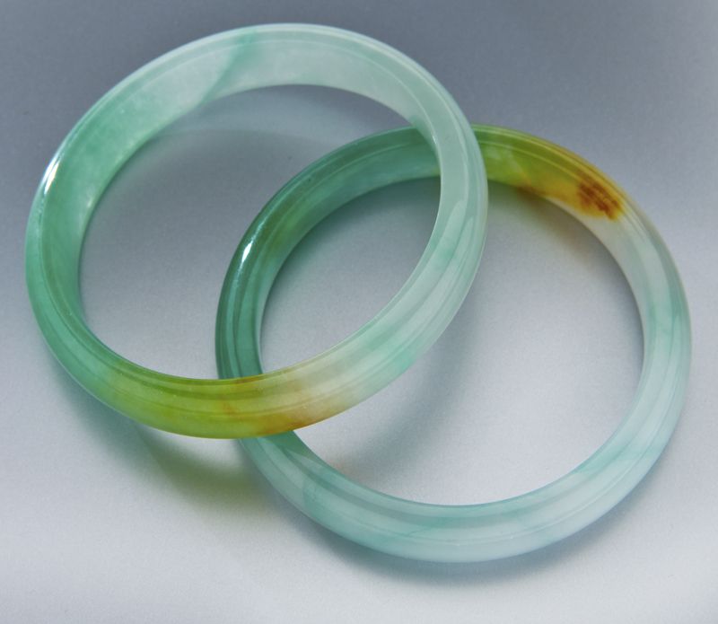 (2) Jadeite bangle bracelets.7''L x