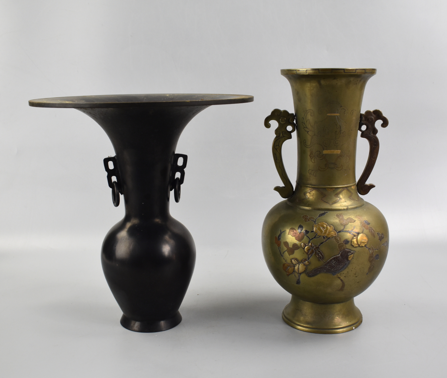 2 JAPANESE BRONZE MIXED METAL