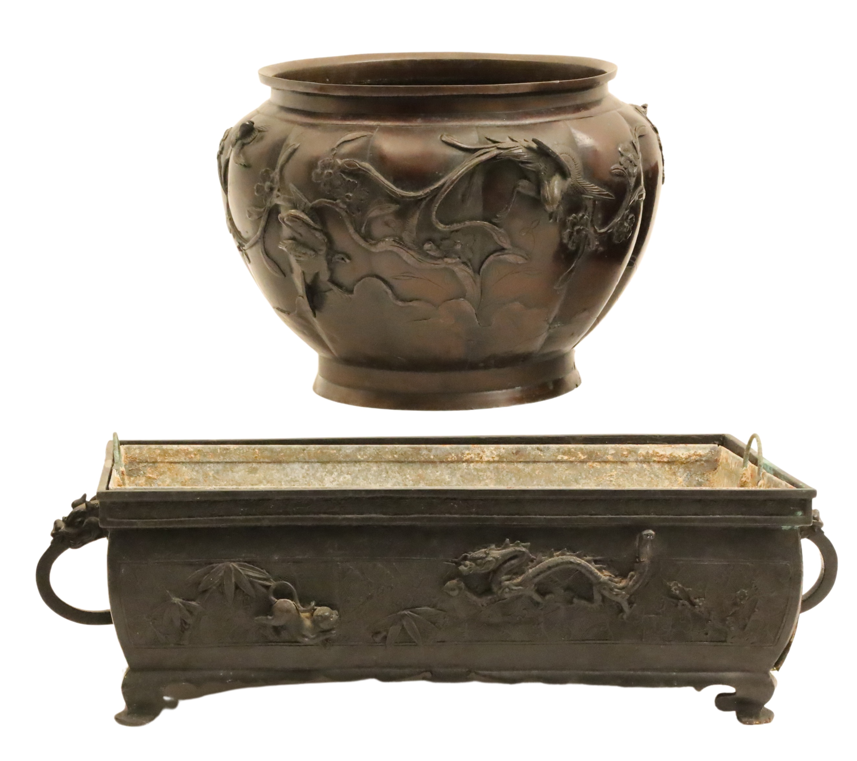 2 JAPANESE BRONZE PLANTERS Two