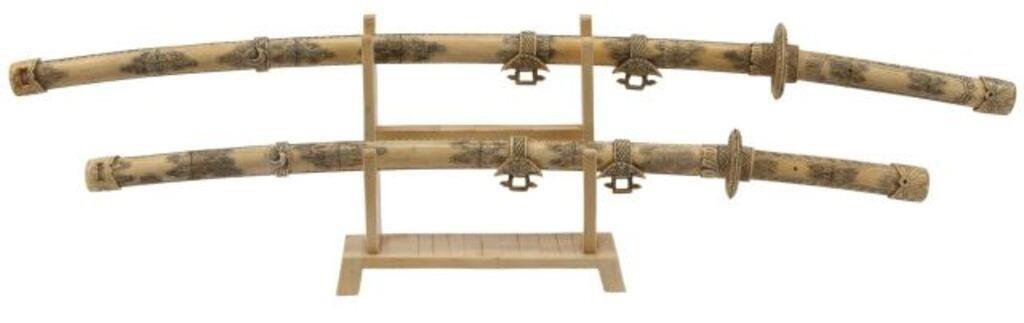 (2) JAPANESE CARVED BONE SWORDS