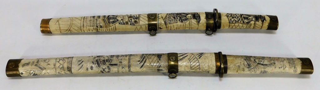 2 JAPANESE CARVED BOVINE BONE