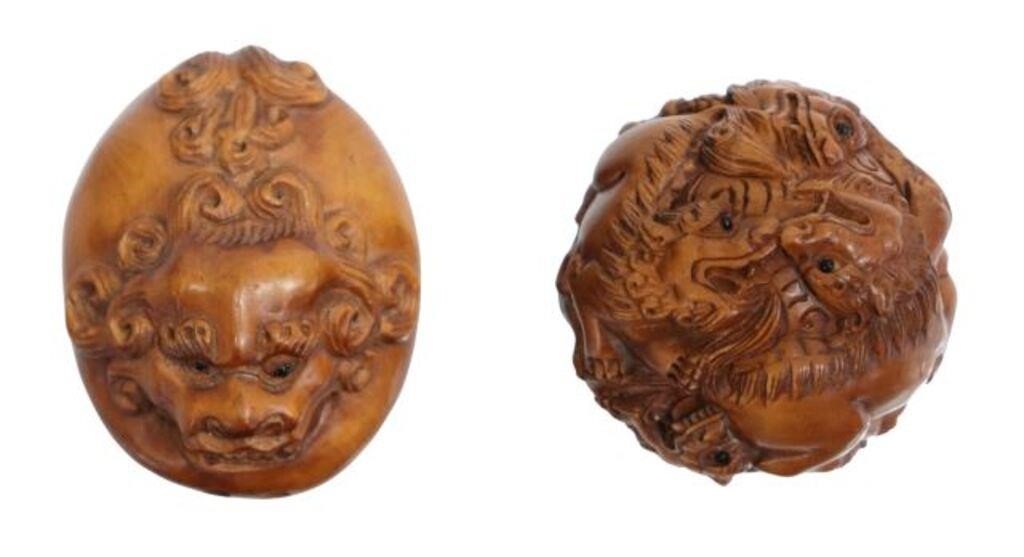 (2) JAPANESE CARVED WOOD SHISHI