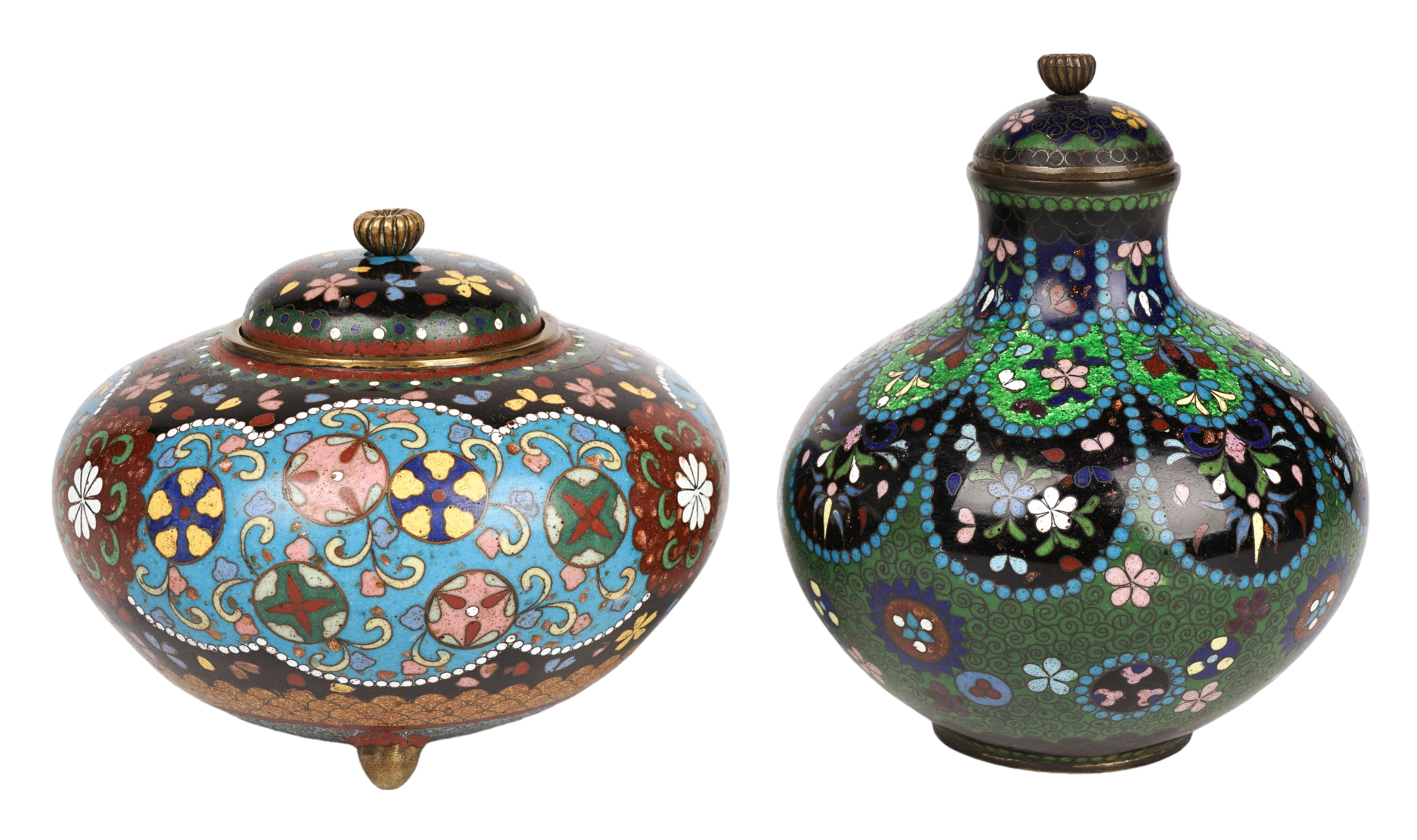 (2) Japanese cloisonne covered