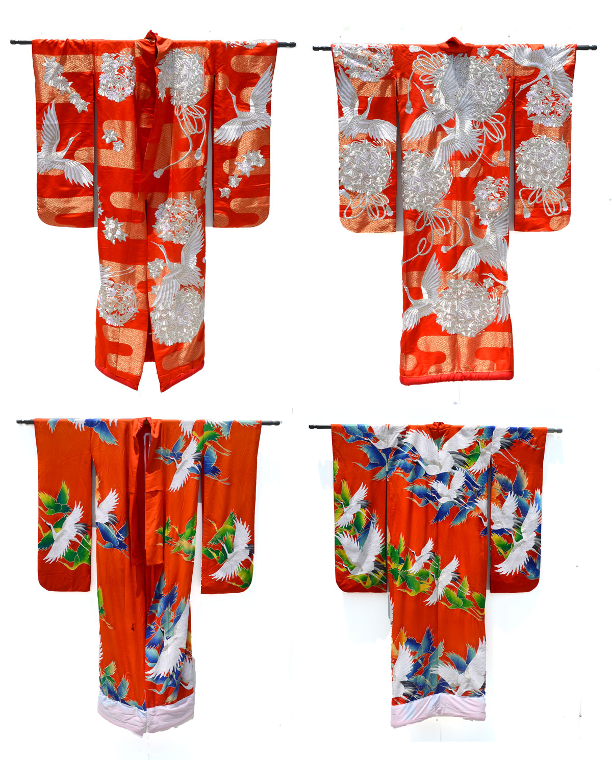 2 JAPANESE CRANE KIMONOS: 2 red