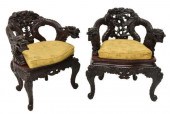 (2) JAPANESE DRAGON CARVED HAR