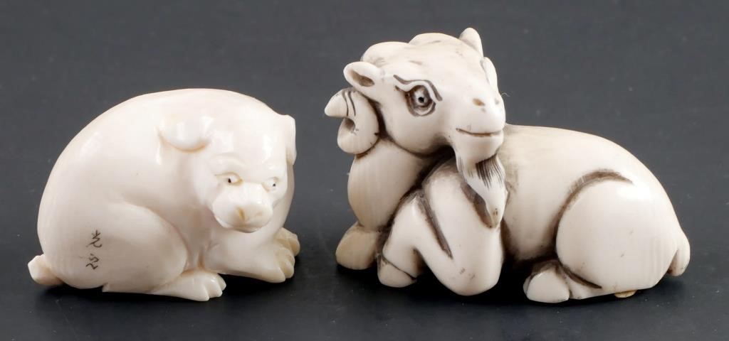 2 JAPANESE IVORY CARVED NETSUKE,