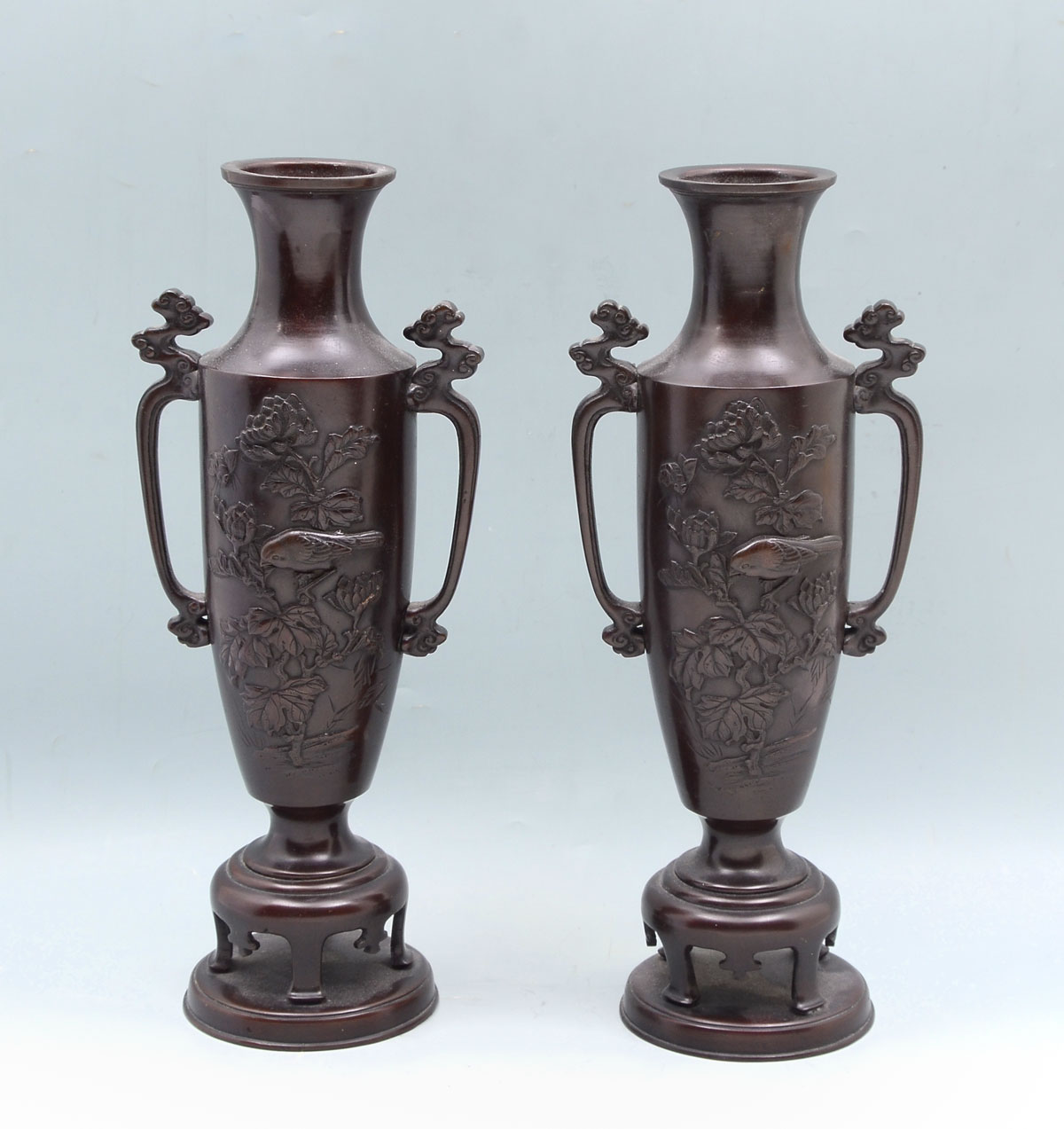 2 JAPANESE MEIJI BRONZE VASES: 2