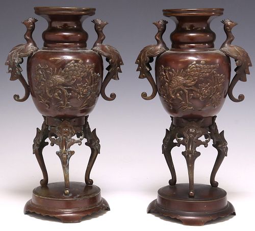 (2) JAPANESE MEIJI PERIOD PATINATED