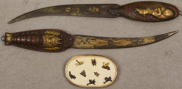 2 Japanese mixed metal knives, 19th