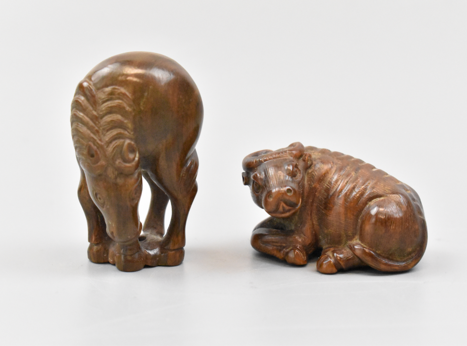 2 JAPANESE NESTUKE CARVED HORSE &