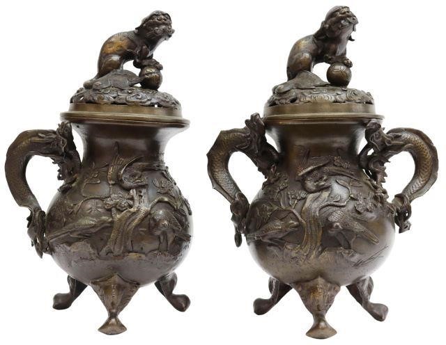 (2) JAPANESE PATINATED BRONZE