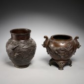 (2) JAPANESE PATINATED BRONZE
