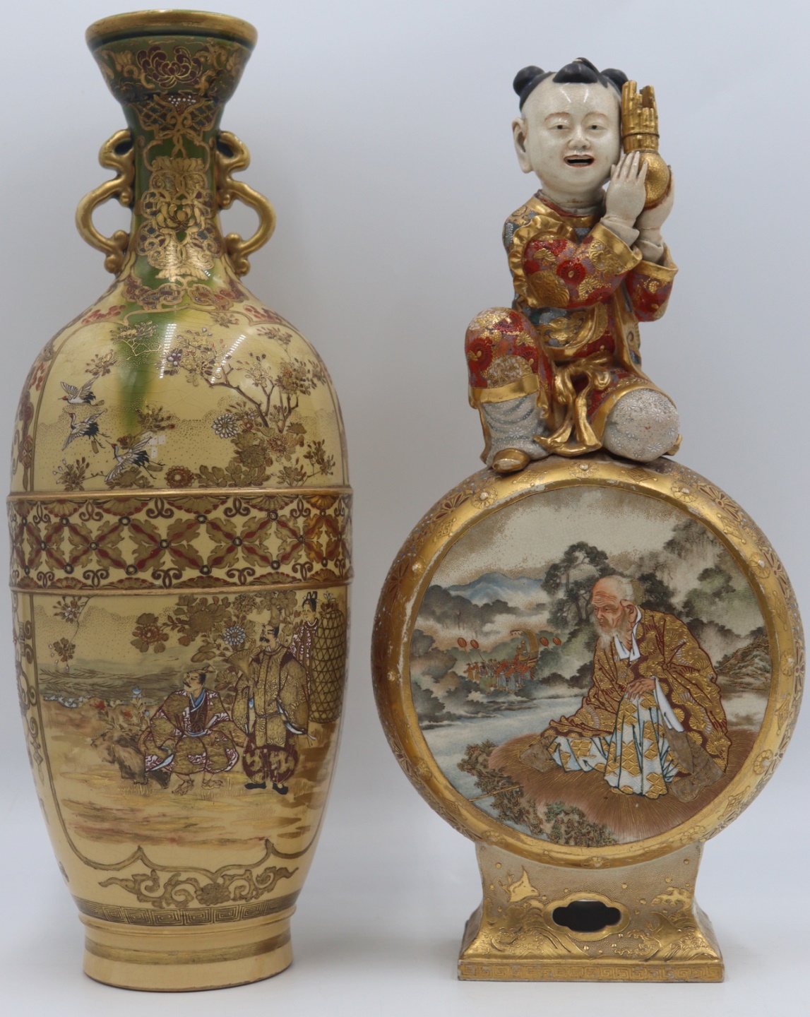 (2) JAPANESE SATSUMA VASES, ONE
