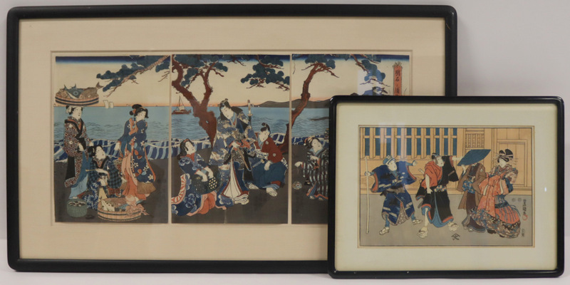 (2) JAPANESE TOYOKUNI III WOODBLOCK