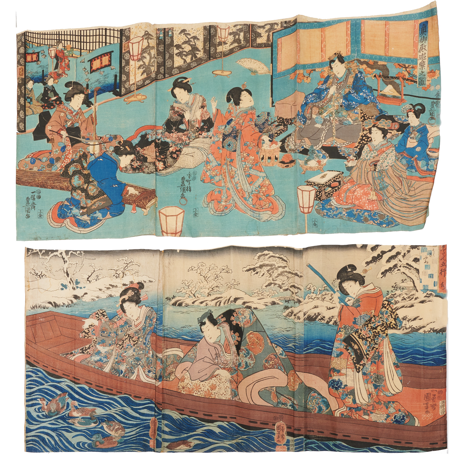 (2) JAPANESE WOODBLOCK TRIPTYCHS,